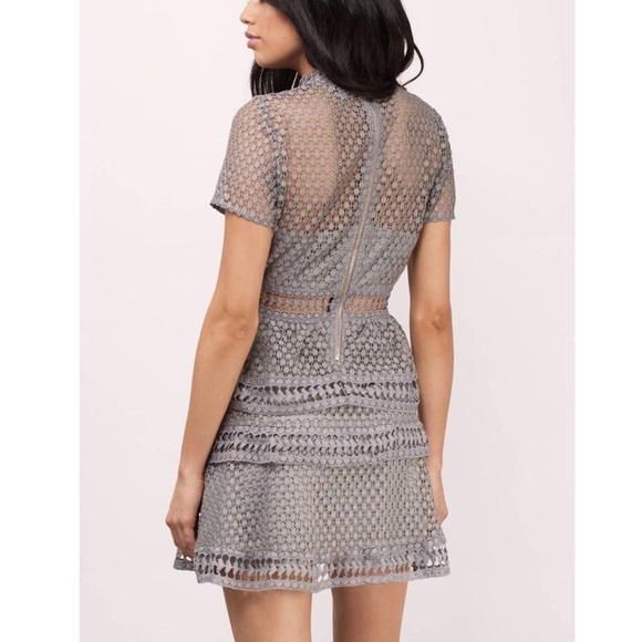 TOBI Sincerely Yours Gray Lace Crochet Cut Out Mini Dress Sz S - Picture 2 of 9
